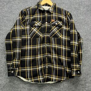 Matix Shirt Jacket Women's XL Black Yellow Plaid Snap Front Sherpa Lined Flannel